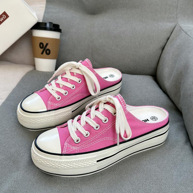 

Яркие масляные парусиновые туфли женские летние корейская версия ins толстая подошва 5 см универсальные полушлепанцы студенческие повседневные спортивные модные туфли 40 розовый