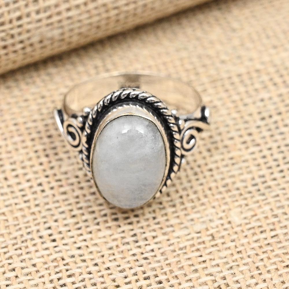 Beauteous Rainbow Moonstone Gemstone Handmade 925 Solid Sterling Silver Jewelry Ring For Her