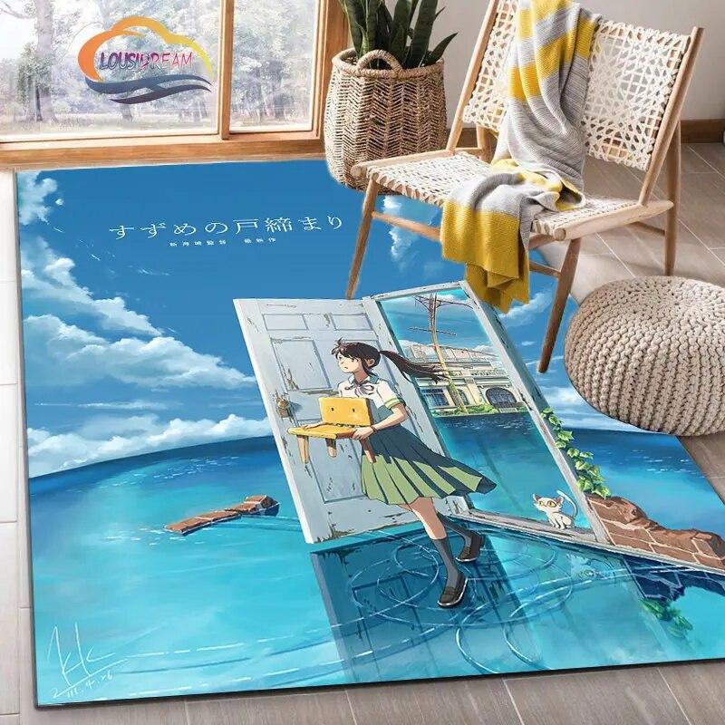Latest Animated Suzume Anime Carpet 3D Printing Decorative Floor Mat for Children and Girls Living Room Bedroom Sofa Area Rug