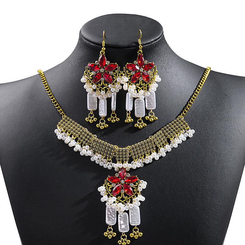 Bohemian Crystal Jewelry Set: Ethnic Tassel Necklace & Earring with Rhinestones