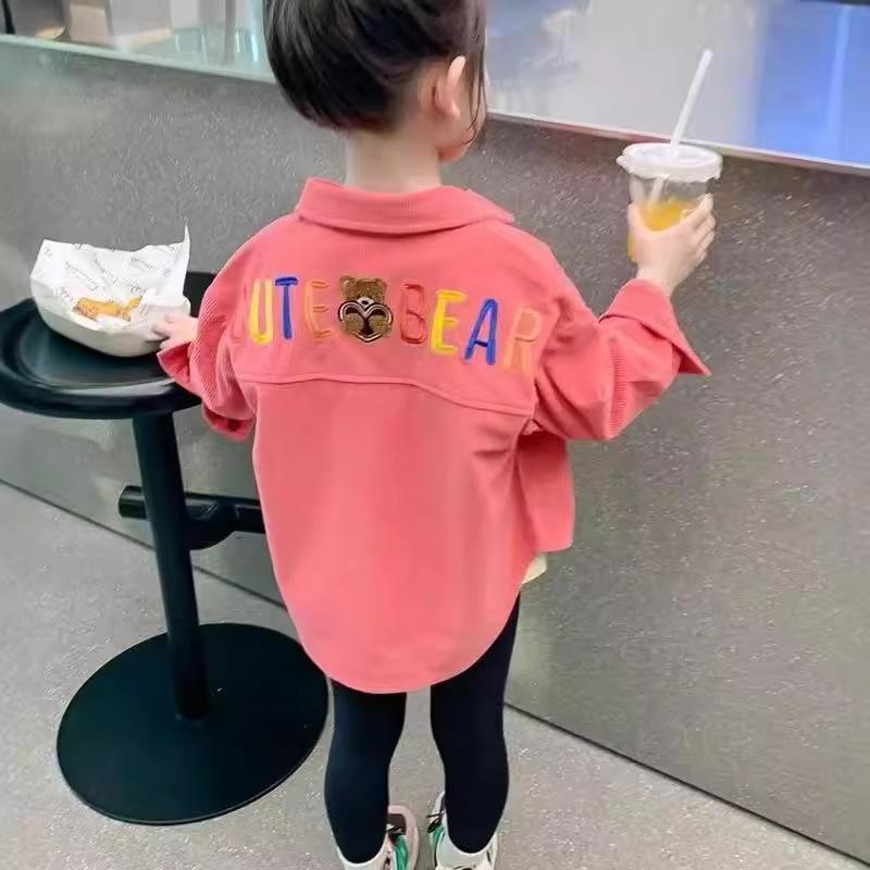 Korean Girls Corduroy Long Sleeve Shirt Spring Autumn Fashionable Kids Top Outerwear