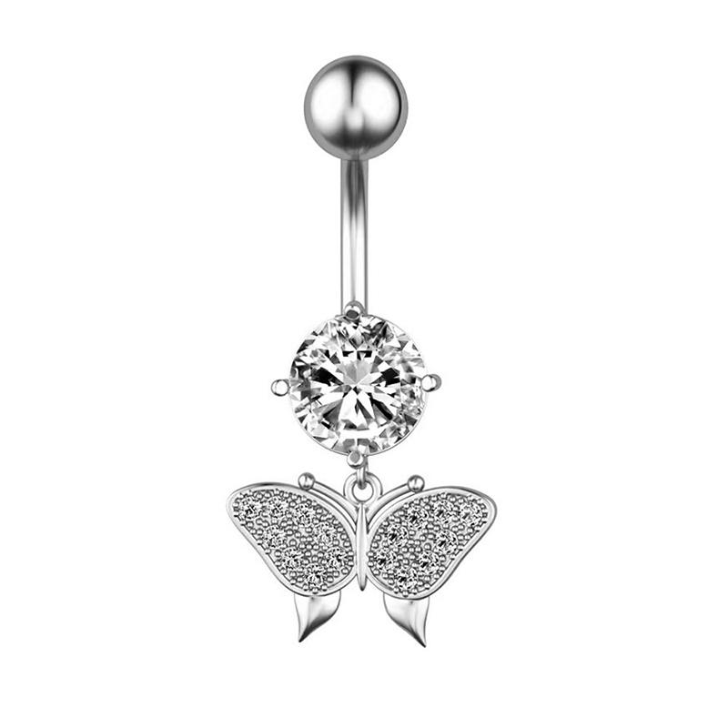 Sexy Butterfly Zircon  High Quality  Navel Ring Navel Piercing Belly Button Rings Stainless Steel Body Jewelry Navel Rings