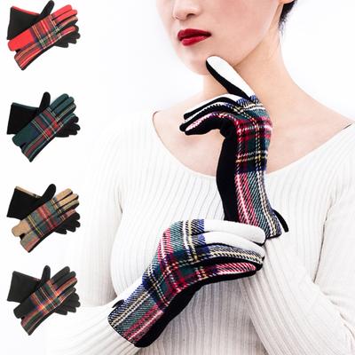 Velvet Plaid Gloves Retro Lolita Touch Screen Gloves High Quality Wool Gloves  for Women