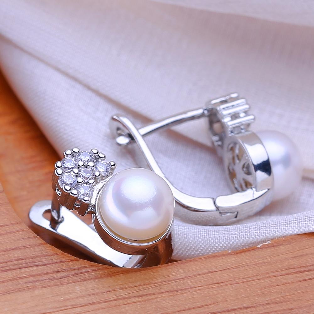 FENASY Natural Freshwater Pearl Earrings Silver Color Fashion Cubic Zirconia Clip Earrings for Women Birthday Gifts