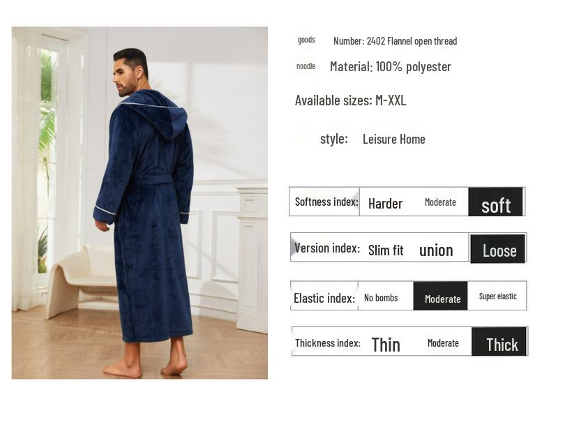 Flannel Couple Bathrobe: Men's and Women's Coral Fleece Pajamas, Thickened Mid-Length