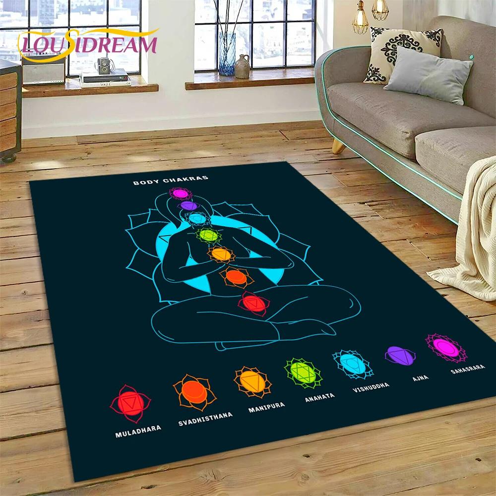 3D Yoga Meditation Rainbow 7 Chakra Carpet Rug for Bedroom Living Room Home Sofa Decoration,Children Game Large Decor Floor Mat