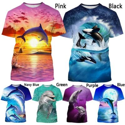 Neues T-Shirt mit 3D-Druck und Delphin-Motiv für Herren und Damen im Harajuku-Stil mit kurzen Ärmeln