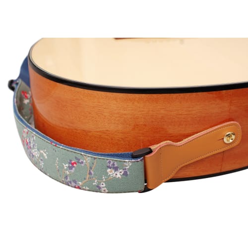 MUSIC FIRST Original Design Vintage Style "Plum Blossom" Soft Cotton and Leather Guitar Strap, Banjo Strap