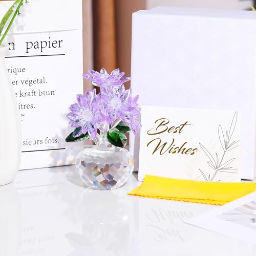 Paarse K9 Kristallen Lotus Beeldje voor Vrouwen, Verjaardagscadeau, Valentijnsdag Cadeau voor Vriendin, Echtgenote, Moeder, Huwelijksverjaardag Cadeau, Gelukbrengende Fen