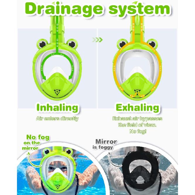 Kids Snorkel Mask, Full Face Snorkel Mask for Kids 4-16, Foldable Snorkeling Gear for Kids Snorkeling Set for Swimming Pool Toys, Dry Top,