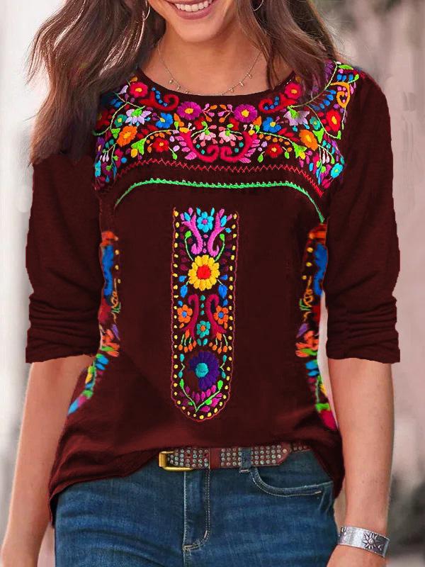 Autumn 2022 Women's Bohemian Print Long Sleeve Top