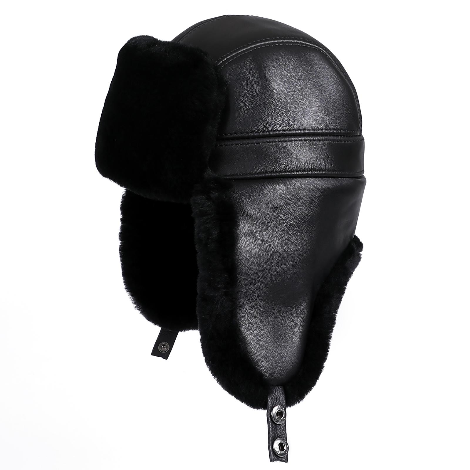 

2020Роскошная мужская зимняя меховая шапка-ушанка из натуральной кожи с овчиной, русская шапка-ушанка, толстая, теплая XL 22.8in 58cm