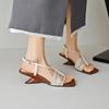 New Summer Women Sandals Square Toe Strange Heel Shoes Split Leather Shoes for Women Narrow Band Handmade Shoes Modern Sandals