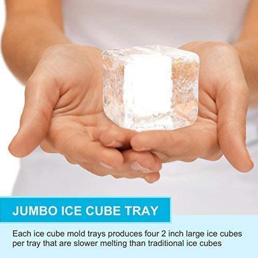 Ice tray plastic with lid and soft bottom 4 large ice cubes Food grade silicone material