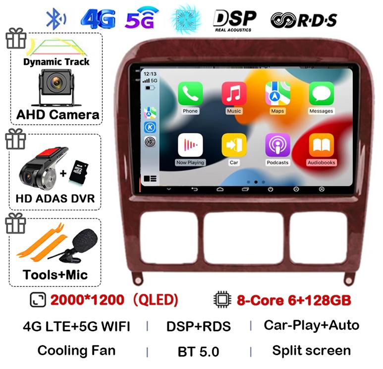 Android 14 Carplay Auto Car Stereo Radio For Mercedes Benz S-Class S Class W220 VV220 1998-2005 Mutimedia Player GPS Navigation