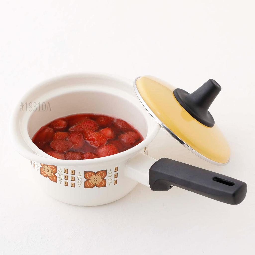 Fuji Enamel 1970s Reproduction Showa Retro Enamel Saucepan/Milk Pan, 14cm, IH Compatible, Memories Gold Nuts