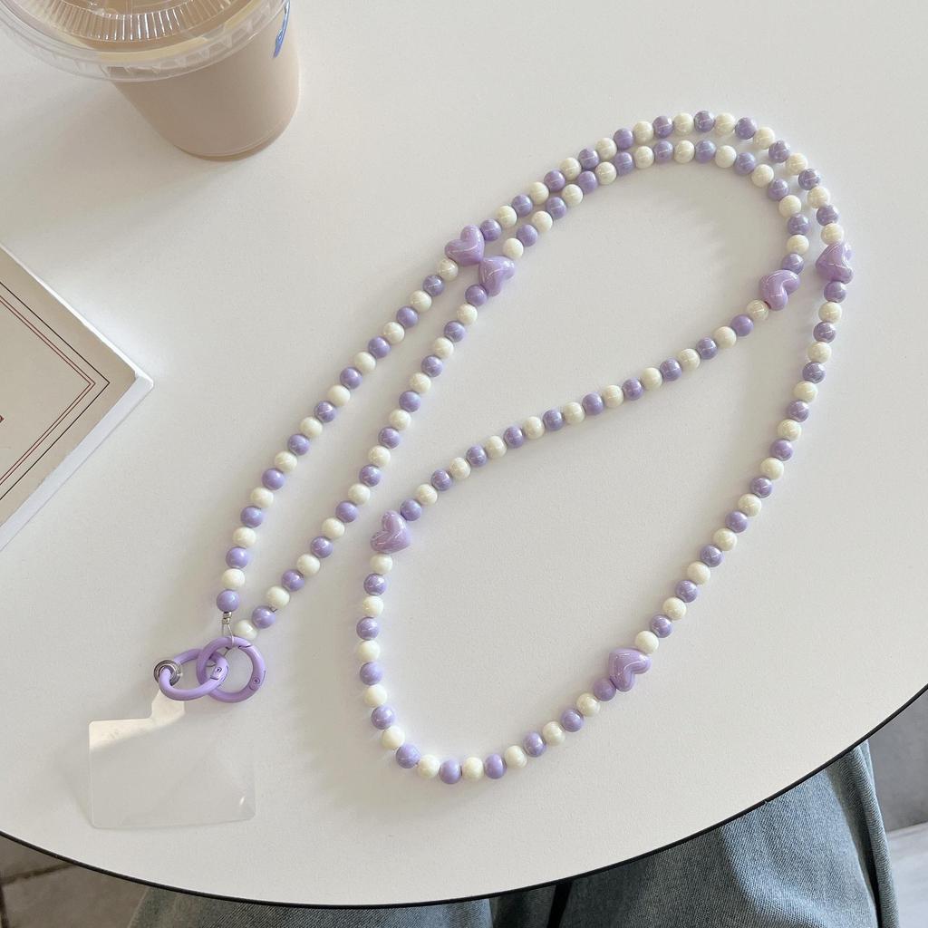 Bunte Perlenherz-Kette Umhänge-Handystrap - Verlustsicher, Passt für alle Hüllen