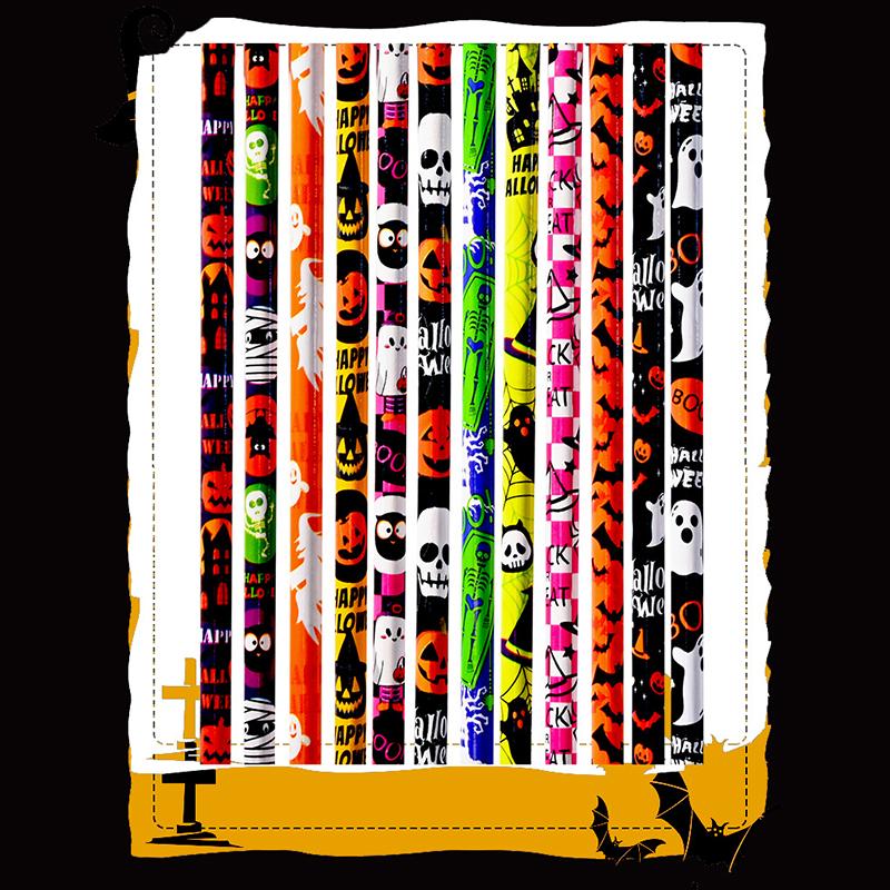12Pcs Creative Cartoon Halloween Pencils Cute Students Stationery Hb Black Write Draw School Boxed Pen Gift