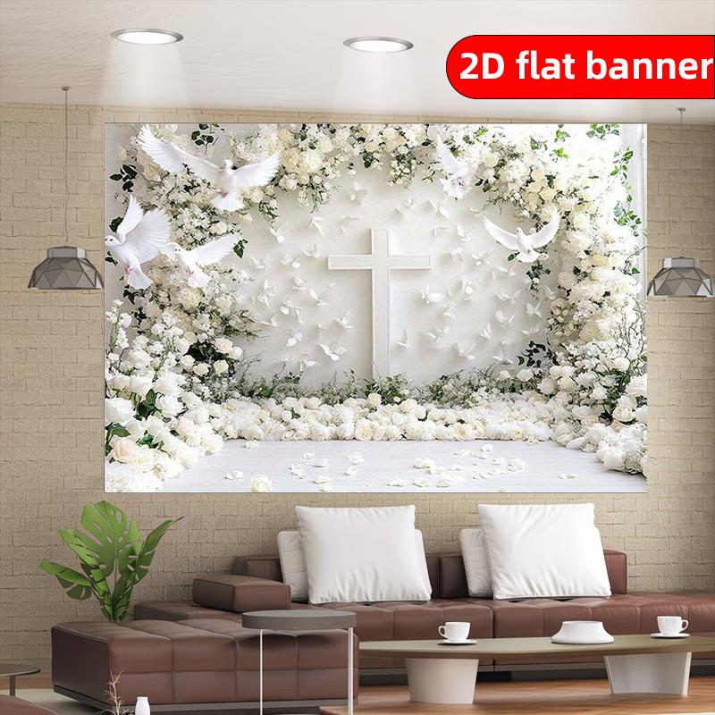 2D flat banner, 1pc elegant wedding background fabric, polyester material, photo booth, party background decoration