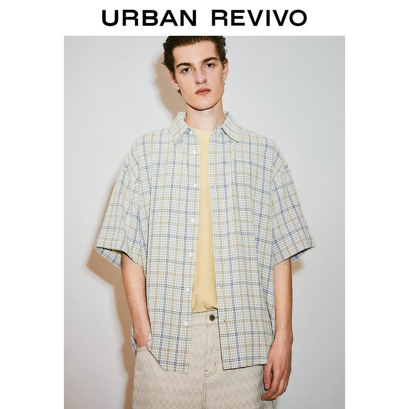 UR Men s 2025 Summer Loose Fit Color-Block Stripe Camp Collar Shirt L(XL-XXL)
