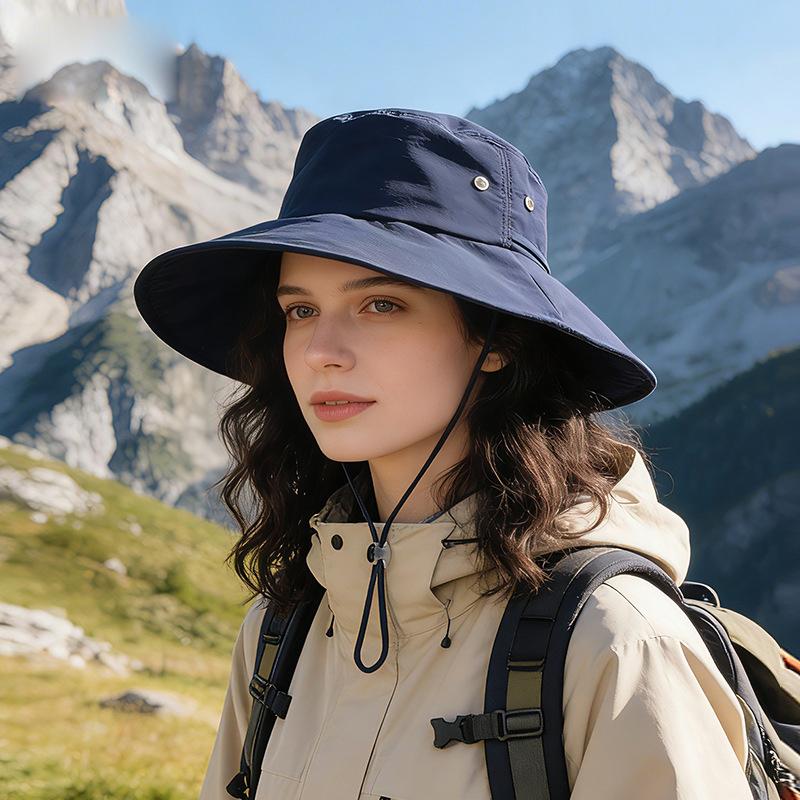 Spring Summer Outdoor Large Brim Sunscreen Hat Women Can Wear Ponytail Fisherman Hat Mountaineering Camping Sun Hat