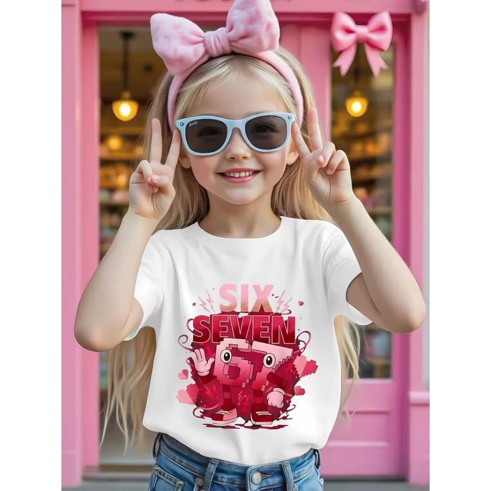 T-shirt da Donna Estiva Casual Moda Abbigliamento Donna 67 Six Seven Stampa Carina T-shirt a Maniche Corte alla Moda Top da Donna