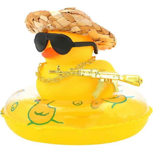 Duck Car Ornaments Yellow Duck Car Dashboard Decorations Set with Sunglasses, Swimming Ring Kids Bath Toys Home Duck Decoration