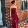 Abito Maxi Donna Senza Spalline a Tubo Vita Arricciata Colore Unico Svasato Lunghezza Pavimento Estivo Casual Vacanza al Mare Abito Lungo
