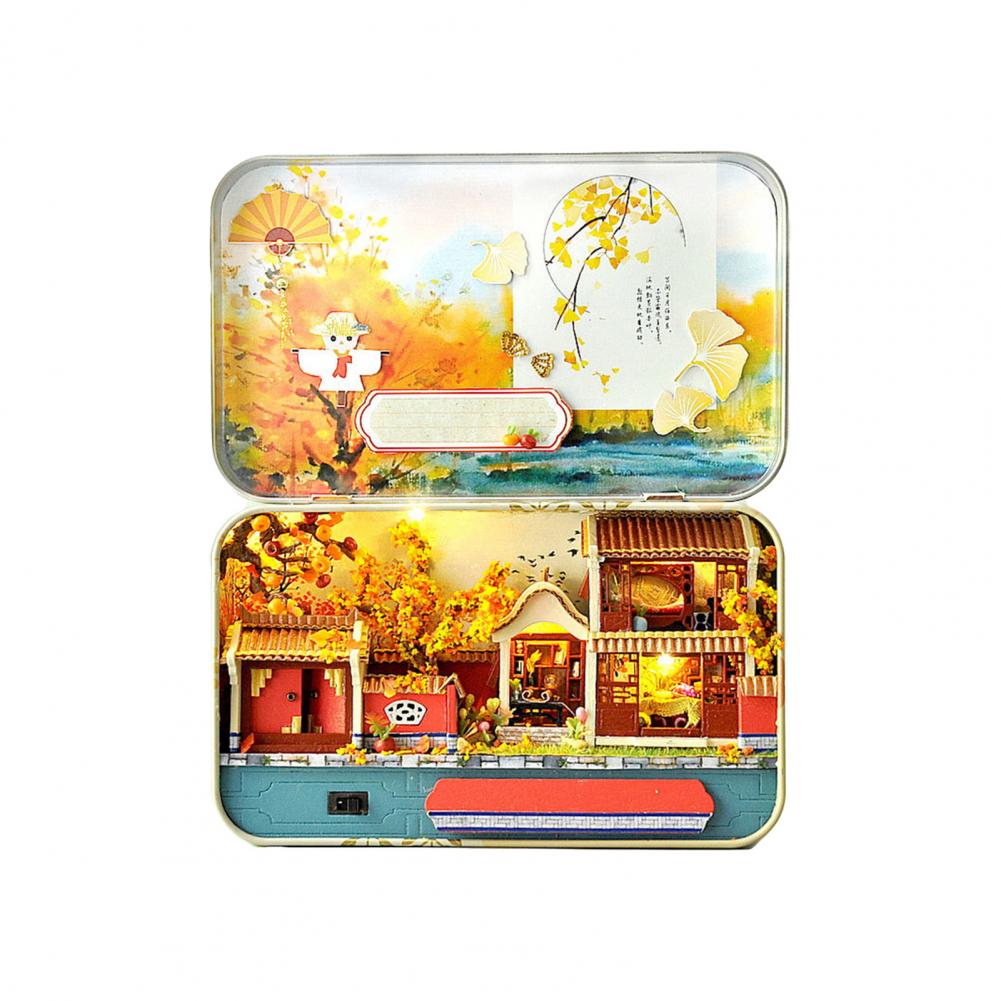 

Зимний миниатюрный декор для дома, набор для самостоятельного изготовления миниатюрного дома, сезонные украшения для миниатюрного дома ручной работы из железной коробки со светодиодами для самостоятельного изготовления