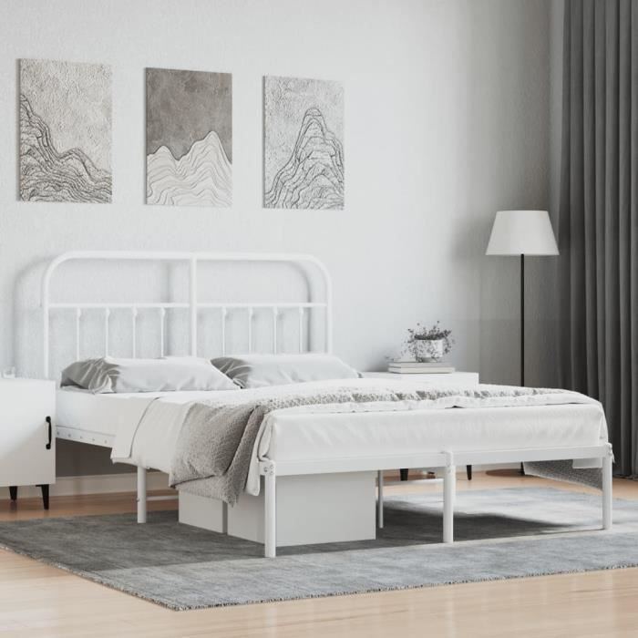 VidaXL Cadre de lit métal avec tête de lit blanc 140x200 cm 352628
