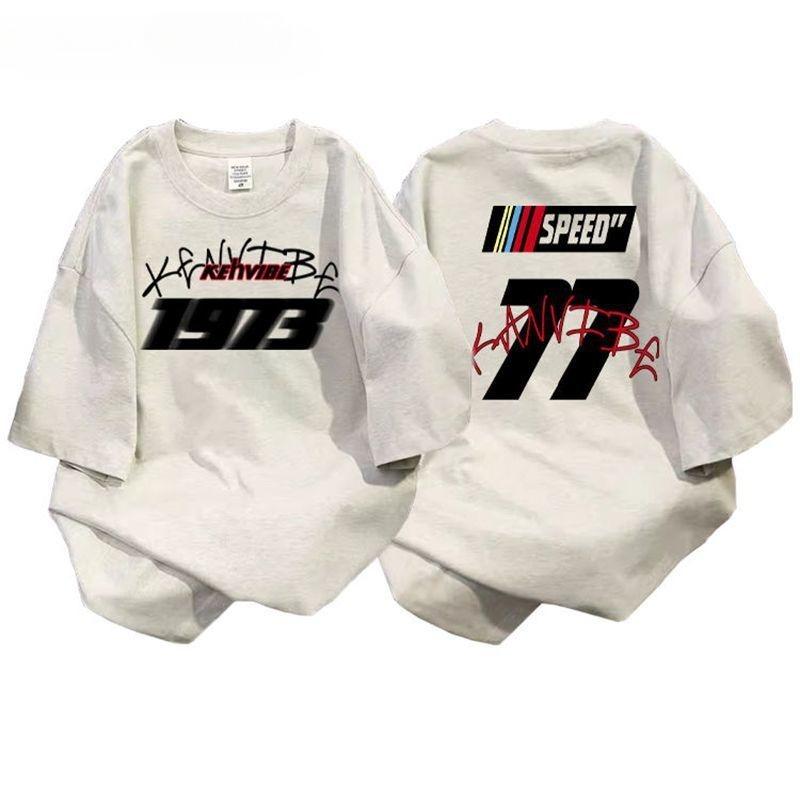 

Женский летний новый стиль универсальный свободный повседневный топ с принтом на осенних плечах и короткими рукавами 3XL белый/серый