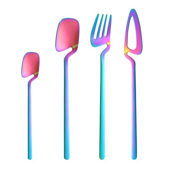 

Набор столовых приборов из 4 предметов из нержавеющей стали с эргономичным дизайном ручек, устойчивый к ржавчине, набор столовых приборов с зеркальной полировкой для домашней кухни разноцветный