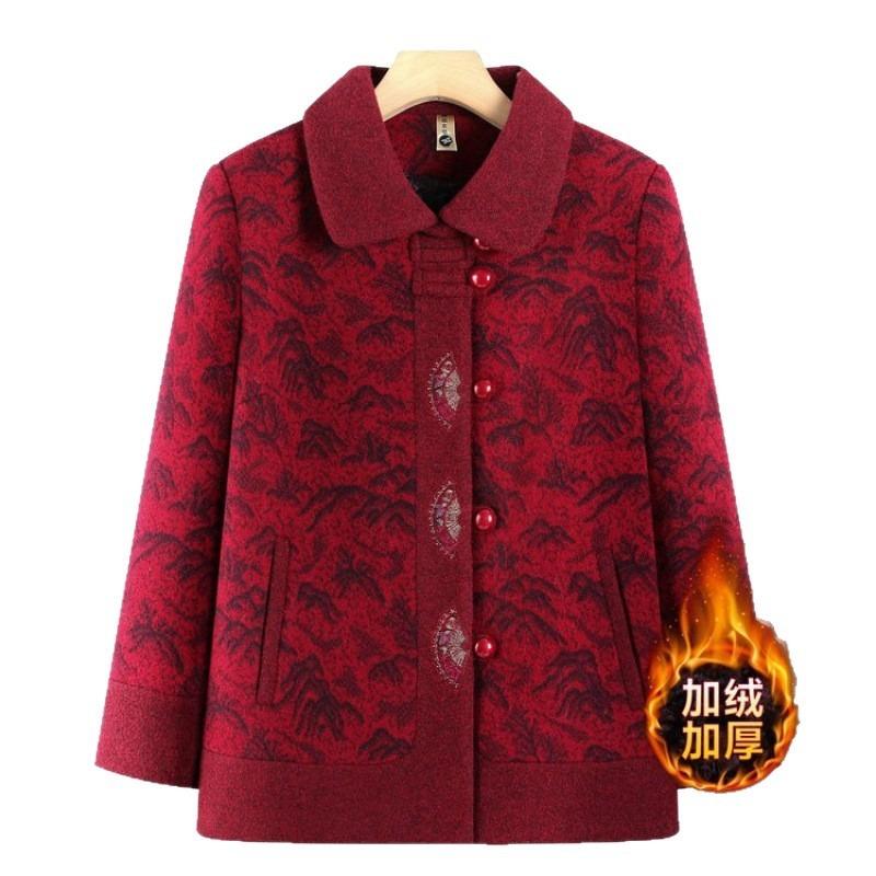 New middle-aged elderly mother autumn and winter coat with fleece to keep warm old lady clothes thickened grandma woolen top