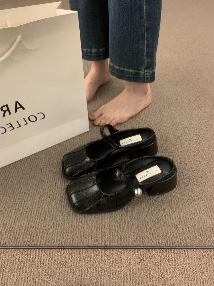 

Французский дизайн серебряная сумка голова полушлепанцы женские носят ленивые люди одна педаль толстый каблук туфли мюли пустые одинарные туфли женские 40 чёрный