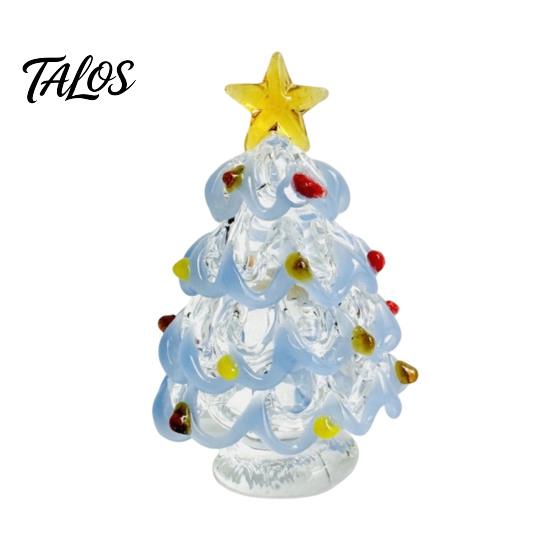 Elegant Office Desk Decor Glazed Glass Christmas Tree Figurine, Handcrafted Ornament Gift for Friends Holiday Display, Colorful Modern Table