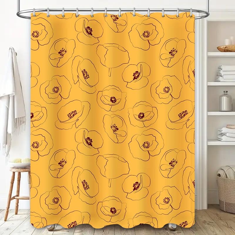 Modern Bathroom Shower Curtain with Yellow Flower Print 3D Waterproof Fabric Home Decor Customizable Size Available for Purchase