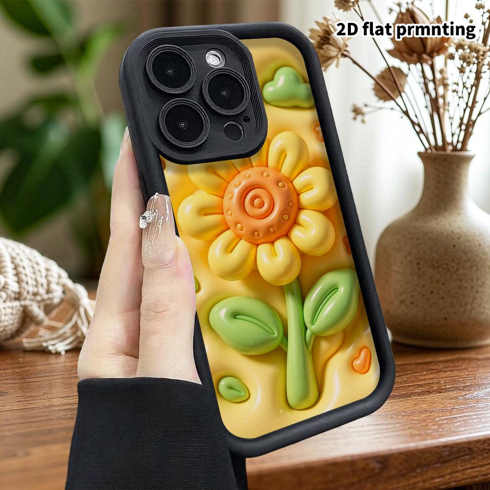 Phone Case: 2D Flat Design Suitable for iPhone 18, 17, 16, 15, 14, 13 Pro Protective Case, Sunflower and Little Bee, Perfect Holiday Gift for Christma