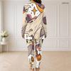 Women Plus Size White Halloween Ghost Printed Two Piece Set Half Zip Long Sleeve Top And Fitted Pants