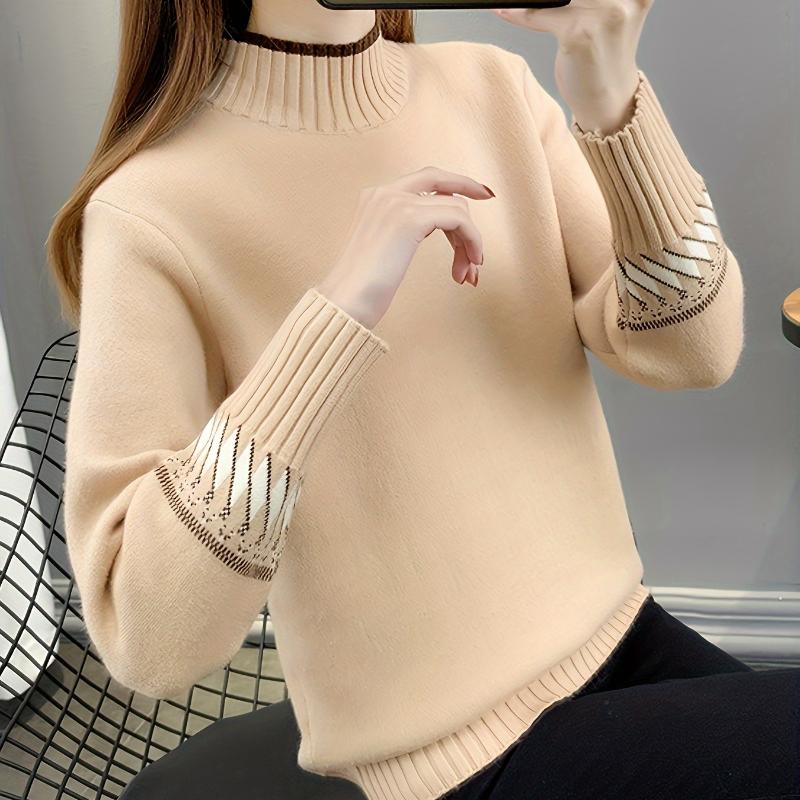 

Женский уютный флисовый свитер с высоким воротом, толстый, теплый пуловер с длинным рукавом, мягкий и стильный осенне-зимний свитер с высоким воротом S