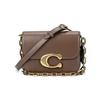 Coach IDOL 21 Gold Logo Logo Chain Magnetic Buckle Closure Flap Cow Leather Messenger Bag Hand Shoulder Bag Small Size Women's Dark Stone Gray