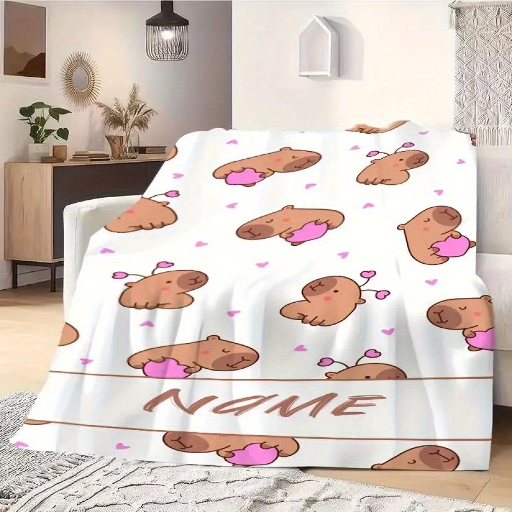1  Custom Name Brown Capybara Blanket, Wedding Souvenir, Birthday Housewarming Gift, Sofa Camping Office