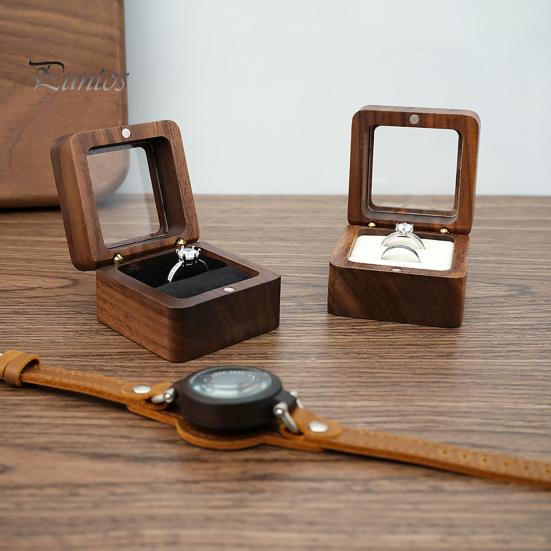 Wooden Ring Gift Box Portable Wedding Engagement Proposal Ring Storage Case Multifunction Bracelet Necklace Stud Earring Jewelry Display Holder