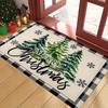Christmas Tree Gift Print Thickened Doormat, Farmhouse Country Style Flannel Rug for Indoor Outdoor Multi-Room Decor