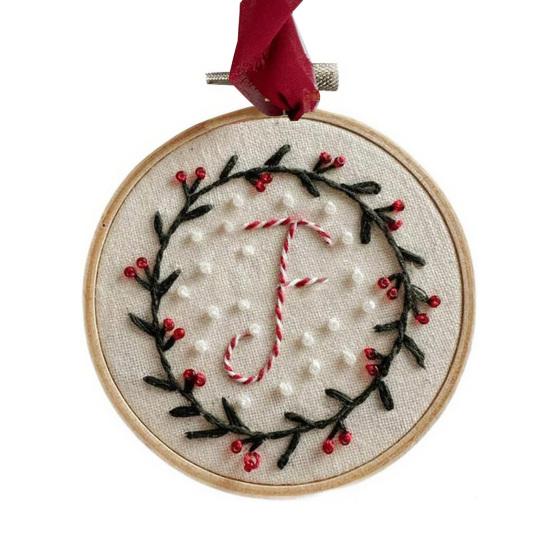 DIY Embroidered Christmas Ornaments Personalized Initial A–Z Monogram Embroidery Set Mini Handmade Christmas Embroidery