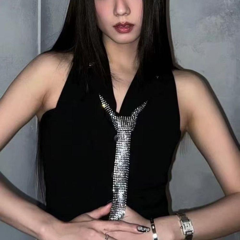 Dazzling Long Necklace Korean Decoration Shirt Tie Fashion Rhinestone Necktie  Party