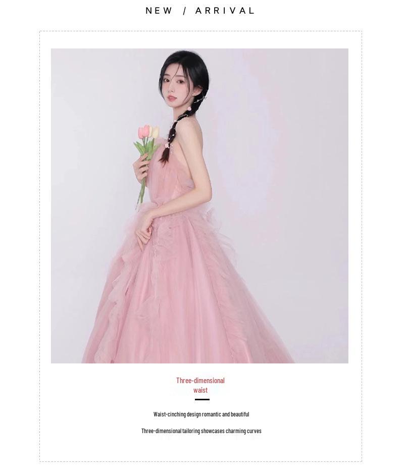 Studio-Themed Wedding Dress: New Girl Style, Pink Skin-Tone Enhancing, Colorful Yarn, Outdoor Travel Photo Dress