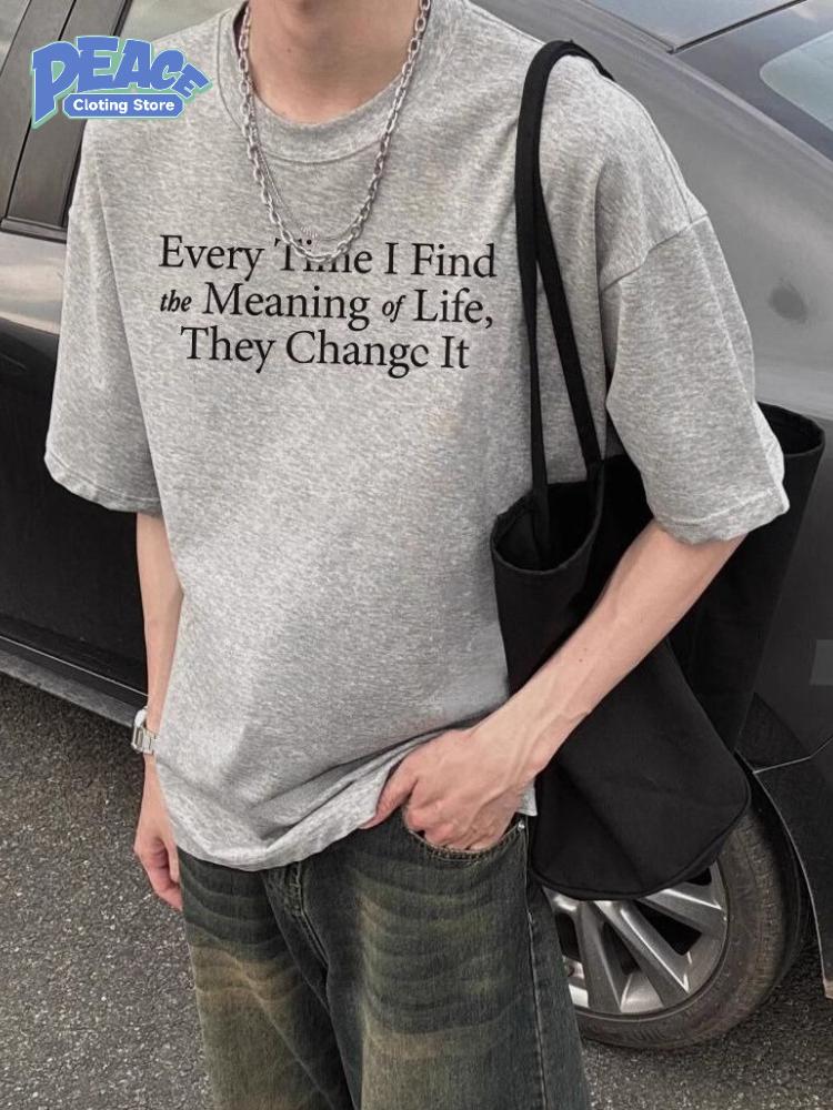 

Casual English Printed T-shirt for Men and Women Summer 100% Cotton Shirt Fashion Comfy Commute Crewneck Tops Retro Clothing S серый