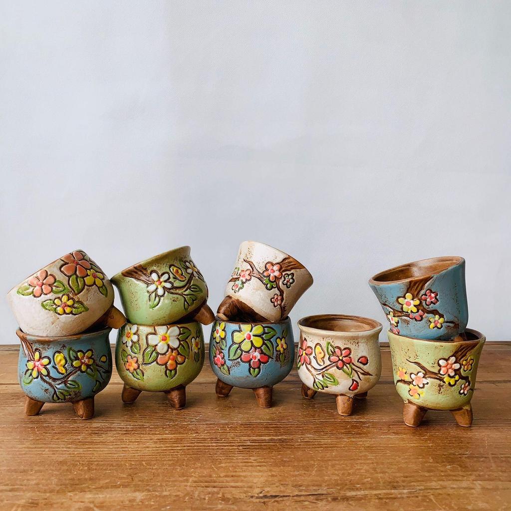 Korean-Style Hand-Painted Succulent Ceramic Pots - Rustic Small Seedling Flower Pots