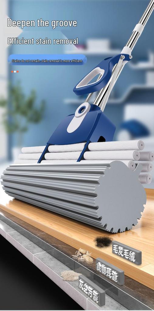 44CM Large Sponge Mop - Hand-Free Wash, Absorbent, One-Swipe Wring-Out, Dual-Use for Dry & Wet Cleaning (43CM Mop Head)