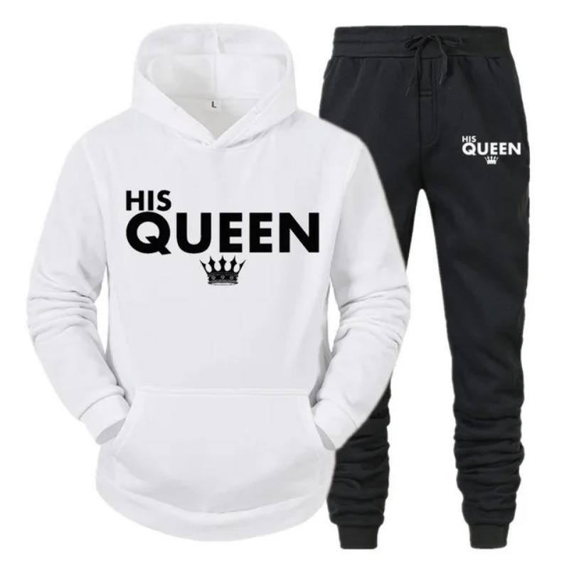 Lover Her QUEEN or His KING Printed Tracksuits Couple Hoodies Outfit Suits Casual Hooded Sweatshirt + Sweatpants Two Piece Set Sport Wear Men’s